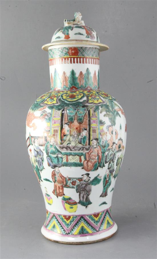 A Chinese famille verte baluster vase and cover, late 19th century height 46cm